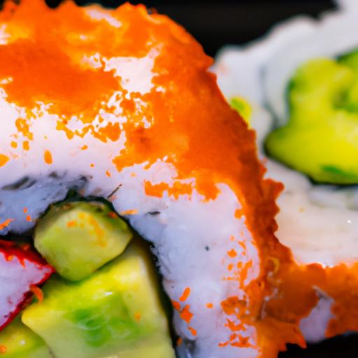 A beautifully rolled California roll with fresh ingredients